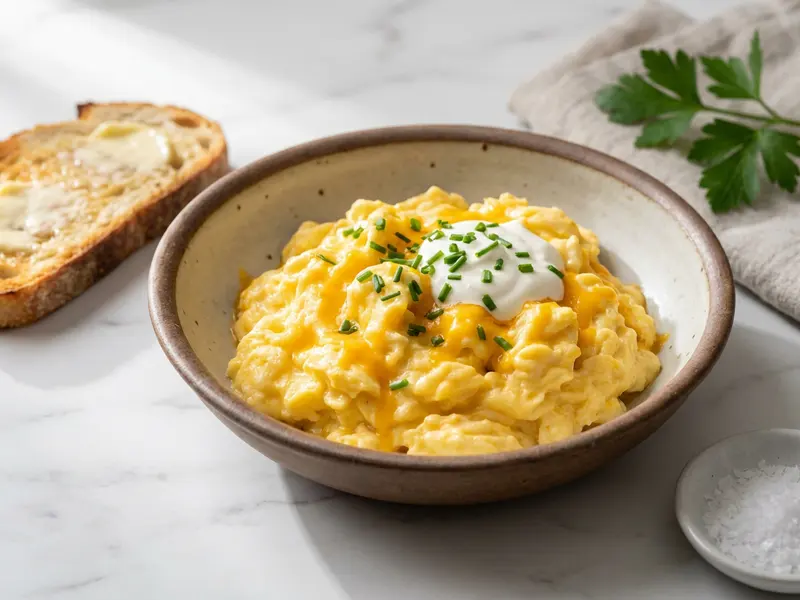 Creamy Cheddar Scrambled Eggs