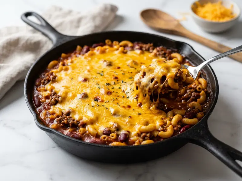 Cheesy Skillet Chili Macaroni