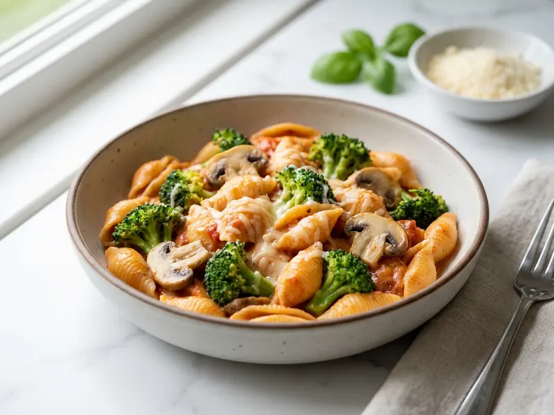 Creamy Pasta with Broccoli and Mushrooms