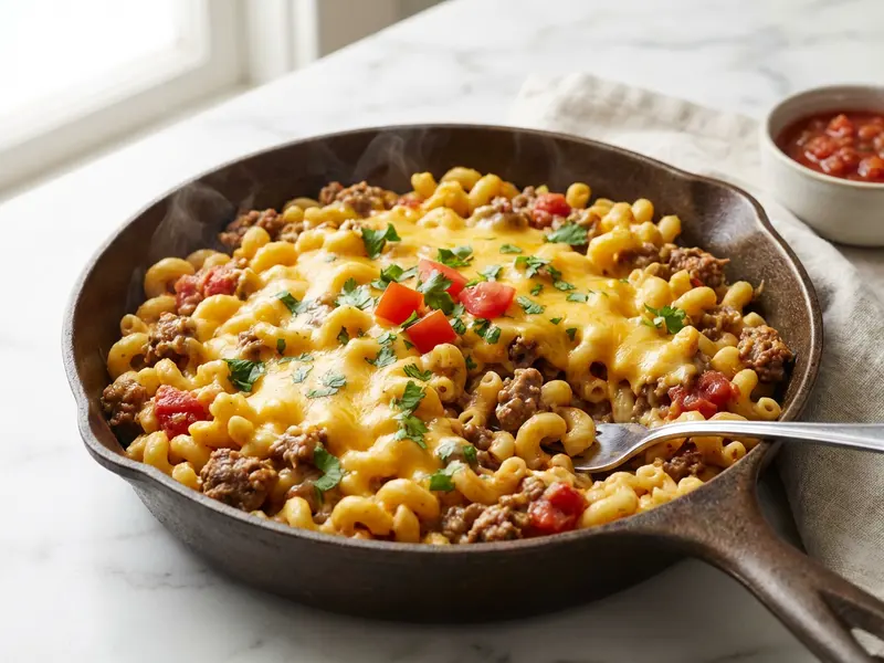 Beefy Salsa Macaroni with Velveeta