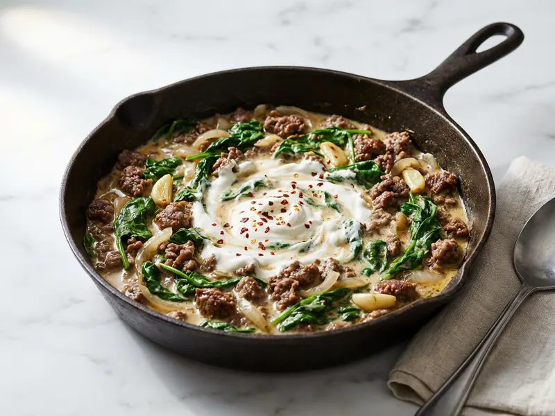 Creamy Spinach and Beef Skillet