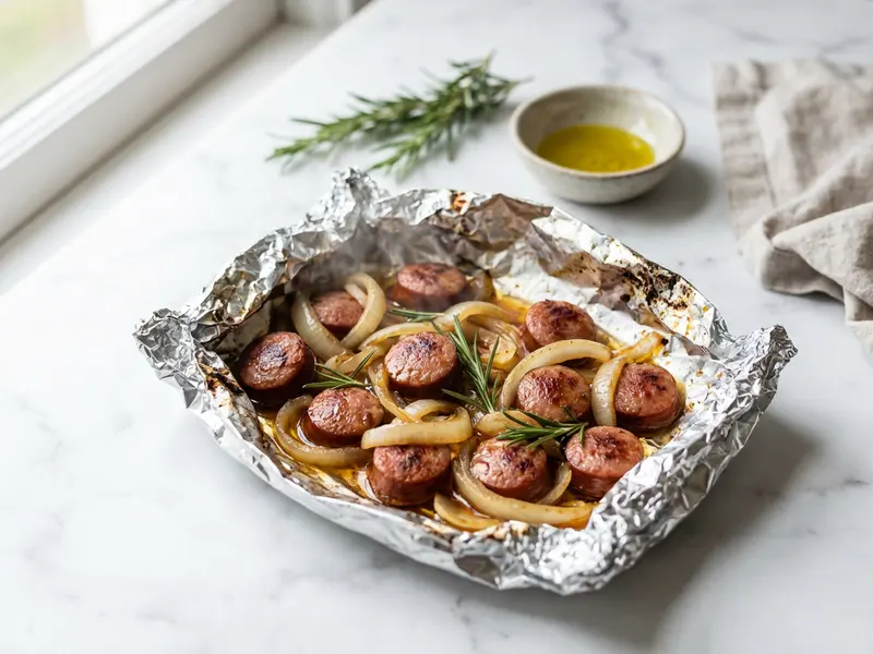 Grillowana kiełbasa z paczuszki z folii