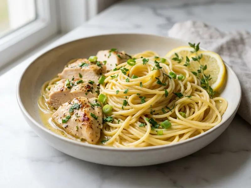 Makaron spaghetti z kurczakiem i cytryną