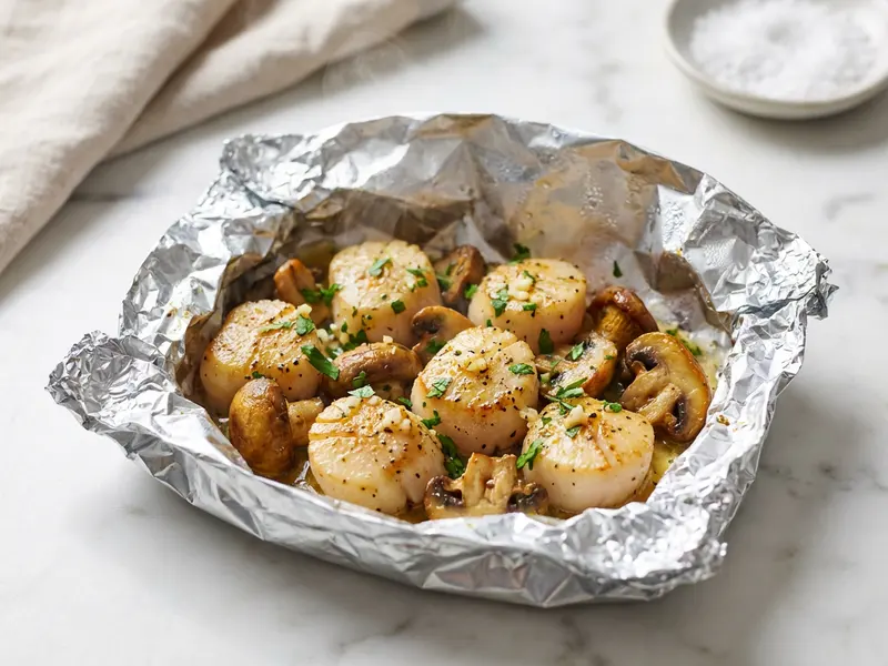 Grilled Scallops and Mushrooms Foil Packets