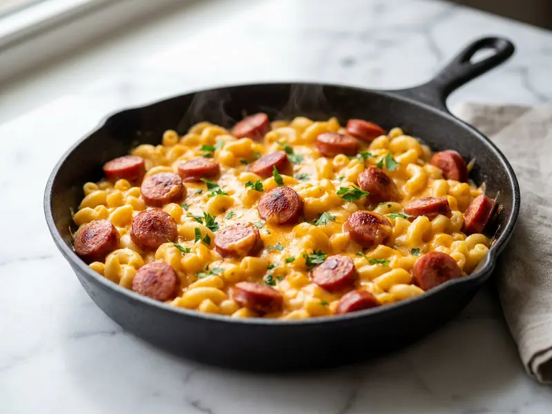 Macaroni and Cheese Hot Dog Skillet