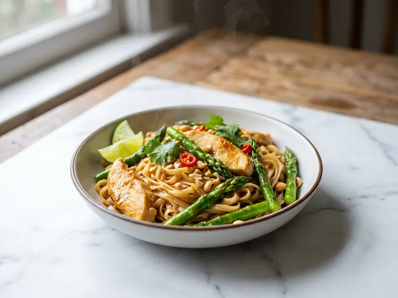 Thai Rice Noodles with Chicken and Asparagus