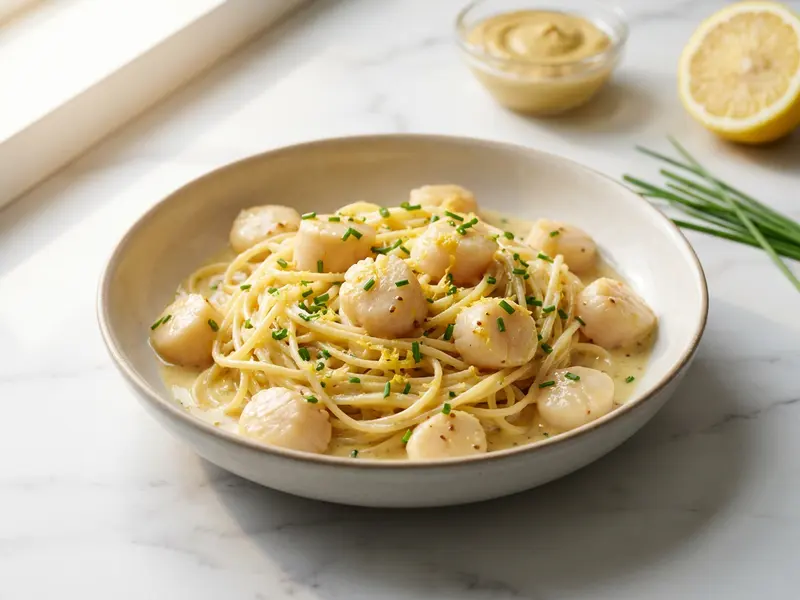 Pasta with Scallops in Lemon Mustard Butter Sauce