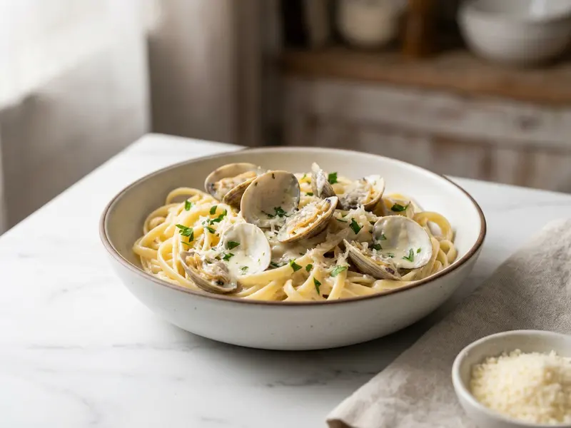 Linguine w kremowym białym sosem z małży