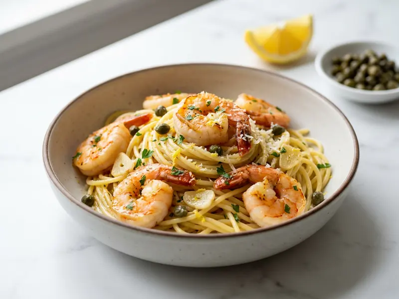 Spaghetti with Shrimp, Capers and Garlic