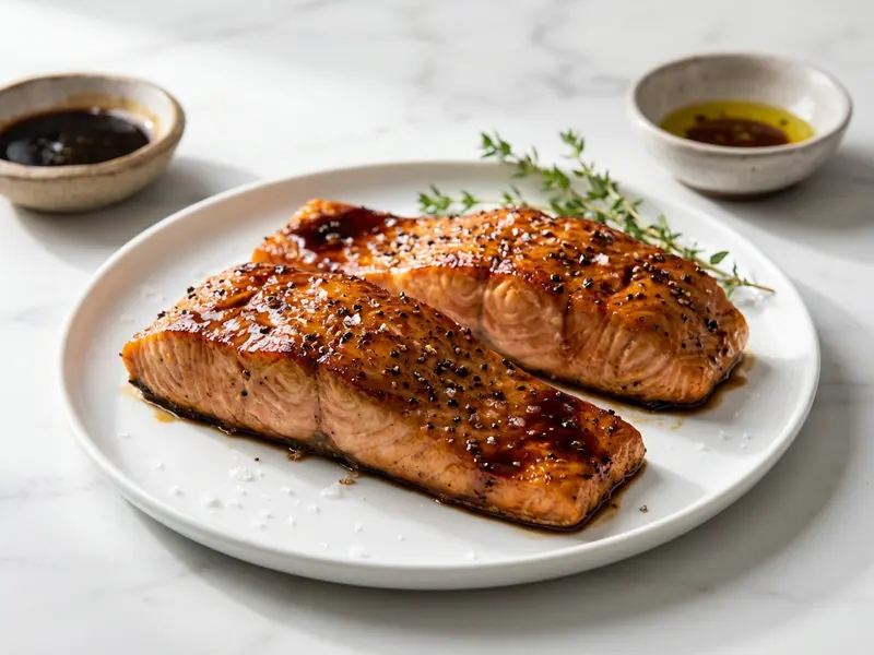 Balsamic Glazed Cracked Pepper Salmon