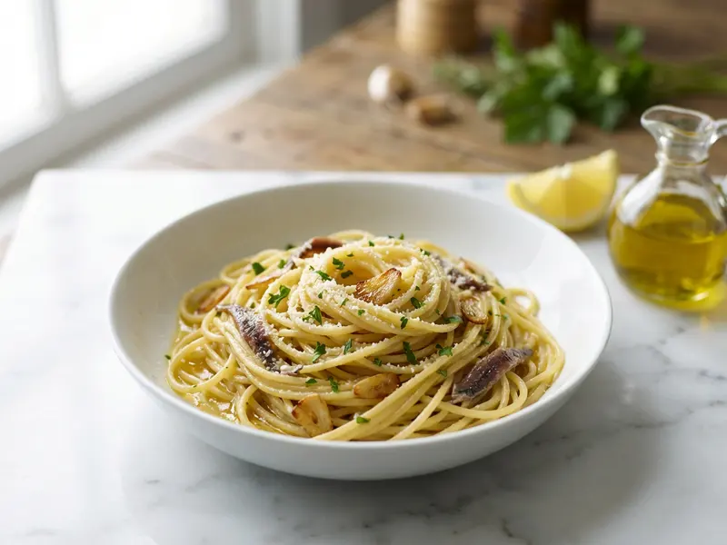 Spaghetti with Olive Oil, Garlic and Anchovies