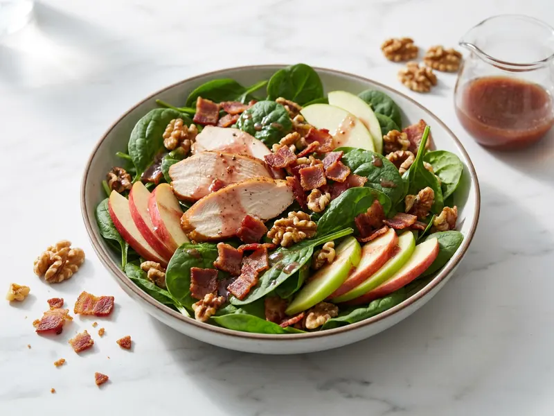Spinach Salad with Smoked Chicken Apple and Walnuts