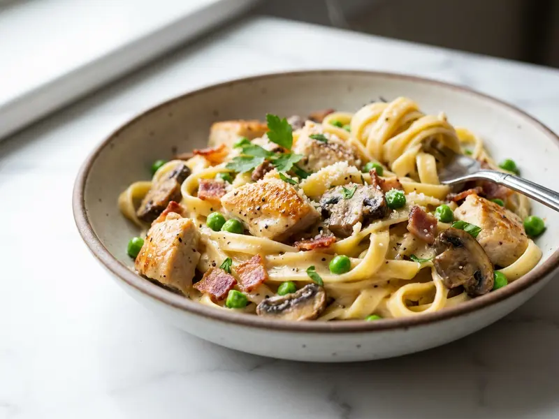 Fettuccine alfredo carbonara z kurczakiem