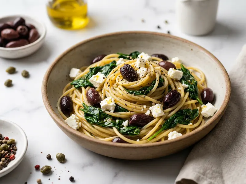 Pasta with Spinach Feta and Olives