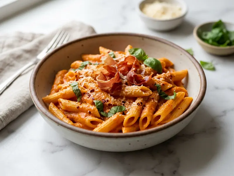 Penne alla vodka z kremowym sosem bazyliowym