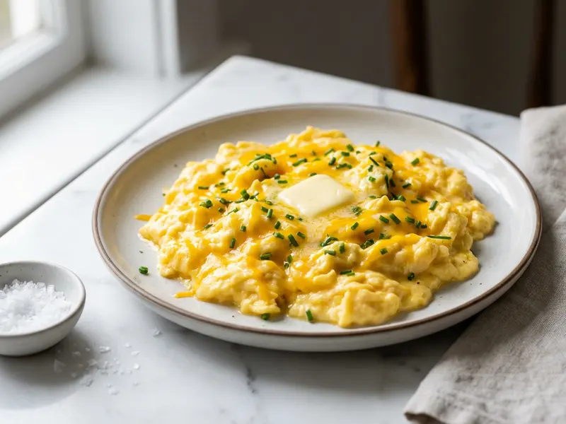 Creamy Scrambled Eggs with Cheddar