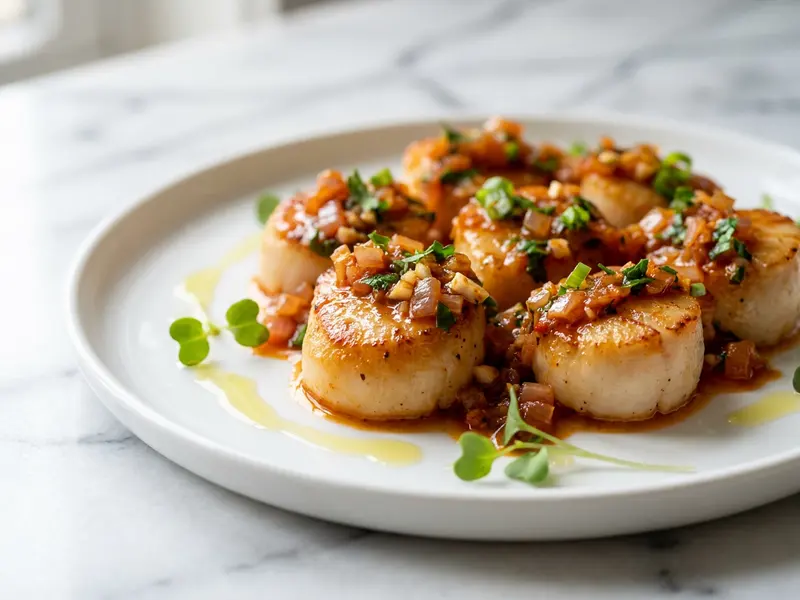 Vodka Seared Scallops with Chipotle Shallot Sauce
