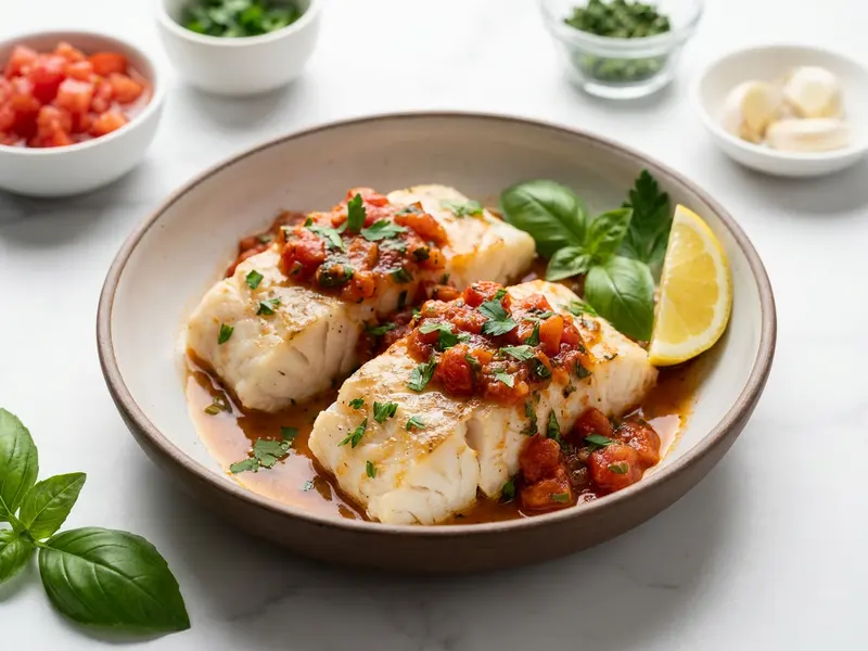 Microwave Cod with Tomato Herb Sauce