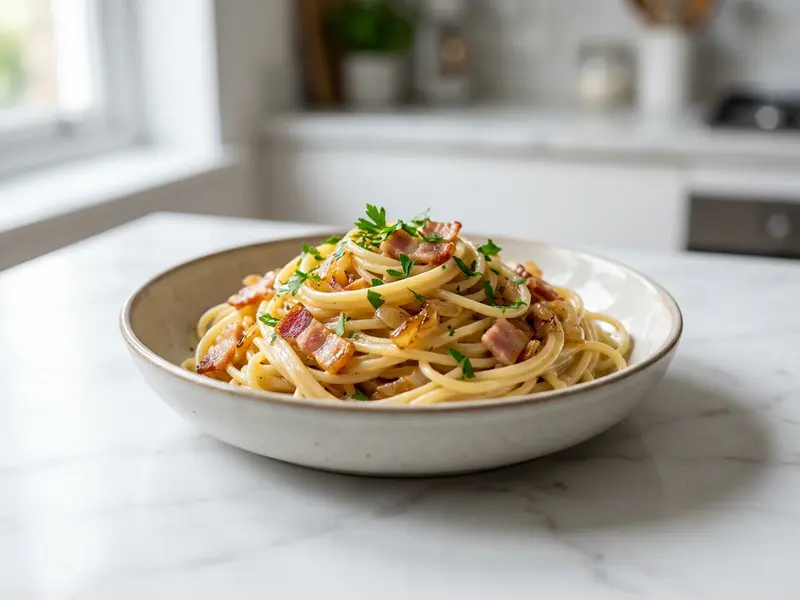 Low Fat Creamy Bacon and Onion Pasta