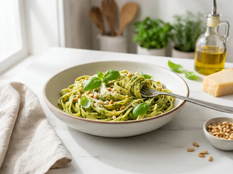Fettuccine with Pesto Sauce