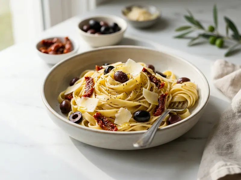 Fettuccine with Dried Tomatoes and Olives