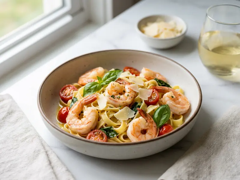 Easy Shrimp and Basil Pasta