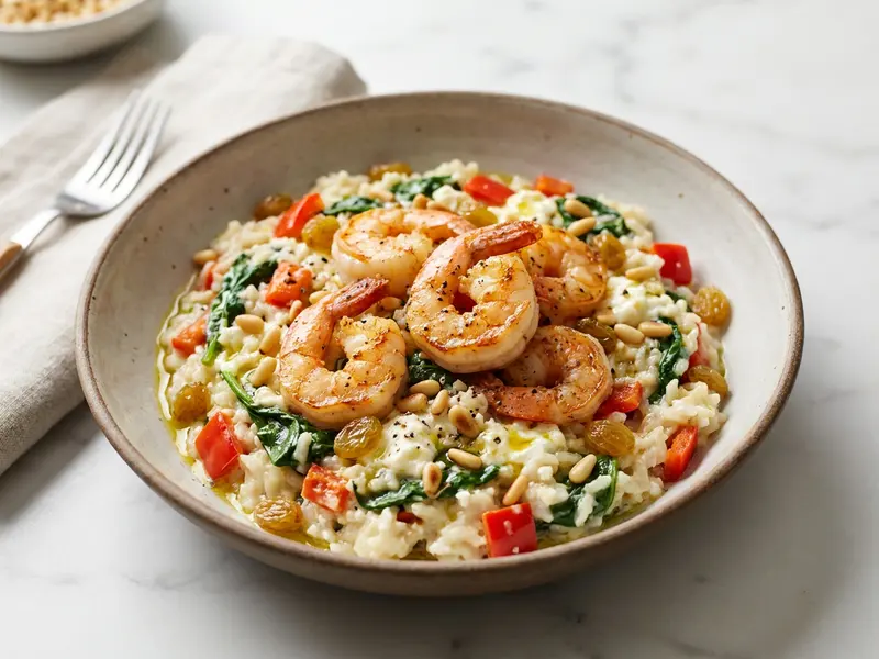 Shrimp with Creamy Spinach Feta Rice