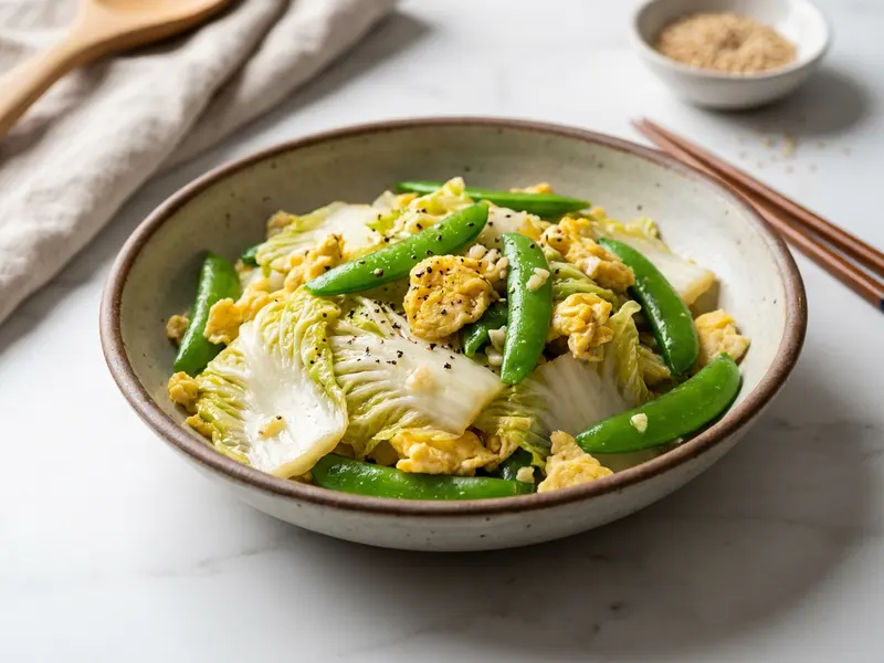 Sauteed Asian Cabbage with Snap Peas and Egg