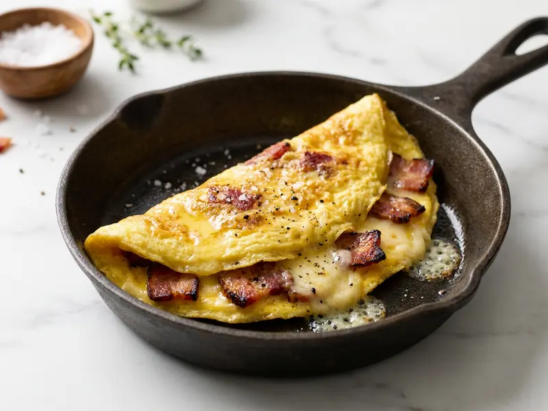 Omlet z boczkiem i serem