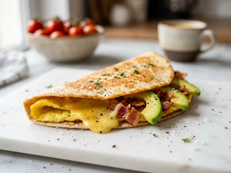 Śniadaniowa tortilla z omletem i awokado