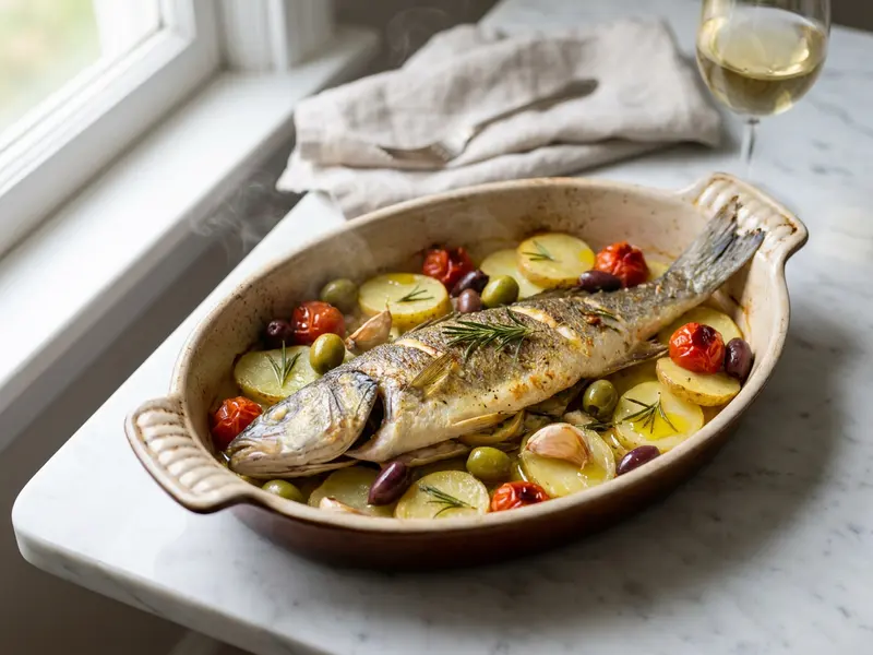 Branzino al forno z ziemniakami