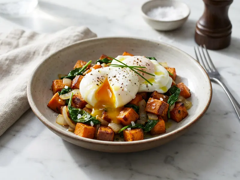 Sweet Potato Hash with Poached Eggs