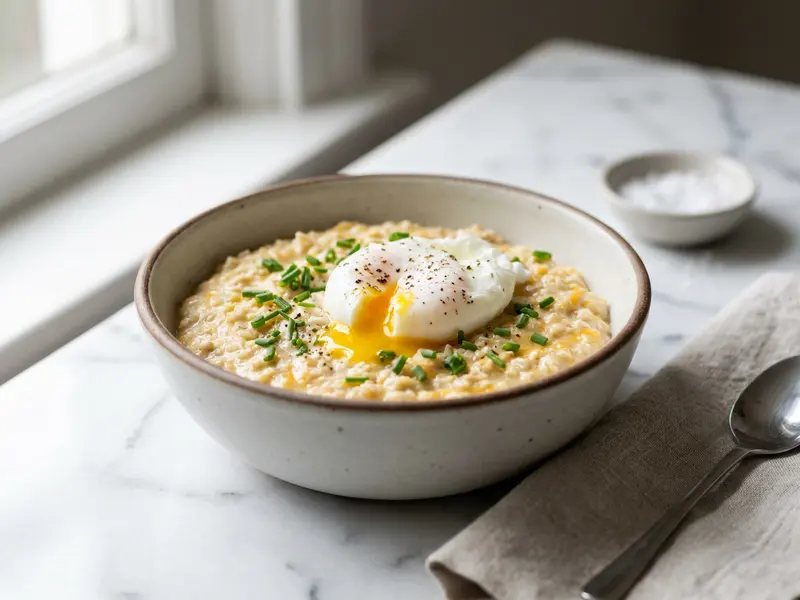Savory Cheddar & Chive Oatmeal with Poached Egg
