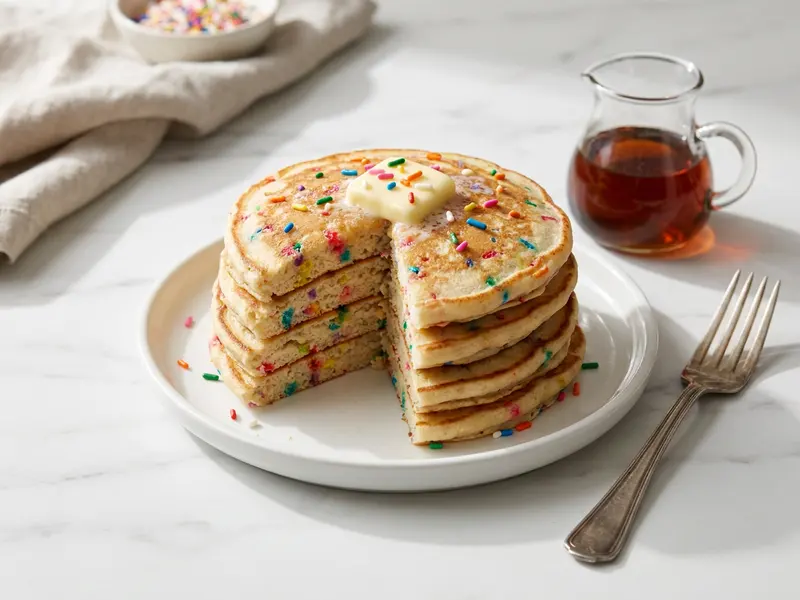 Birthday Cake Protein Pancakes