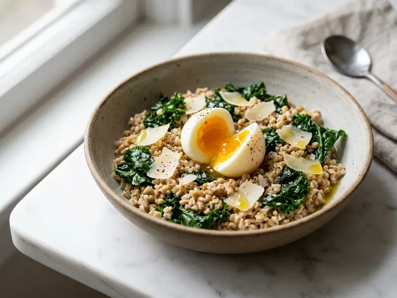 Savory Steel Cut Grain Bowl with Egg and Greens