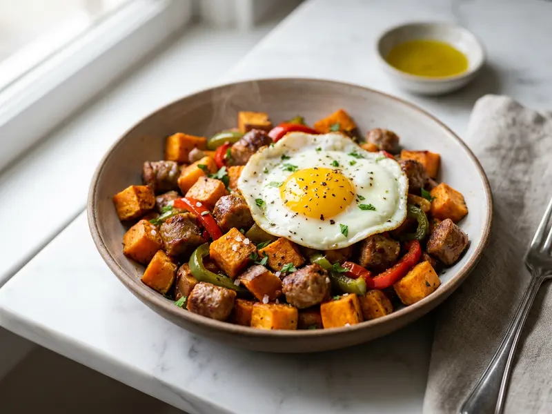 Turkey Sausage and Sweet Potato Hash Bowl