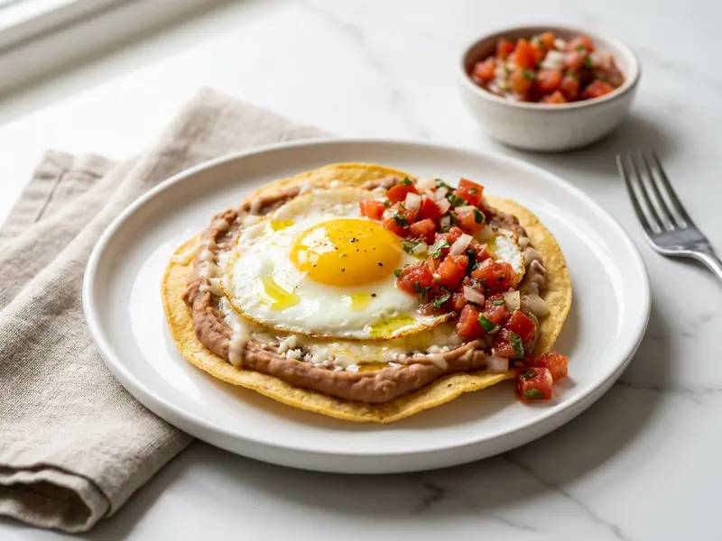 Refried Bean and Egg Tostada